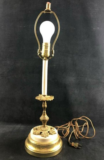 Vintage Mid Century Ornate Table Lamp Marble Color Gold