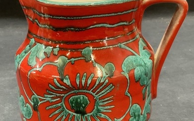 Vintage Red & Blue Ceramic Flower Pitcher, Italy
