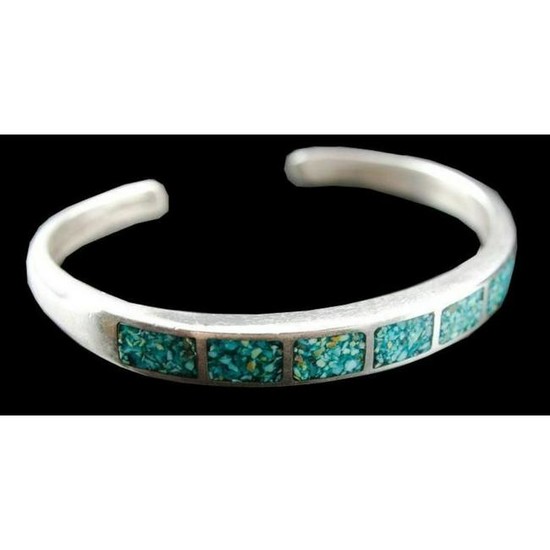 Vintage Sterling & Inlaid Turquoise Cuff Bracelet