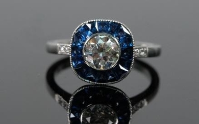 Vintage Style Platinum Diamond & Sapphire Ring