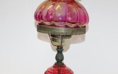 Vintage cranberry glass & brass table lamp