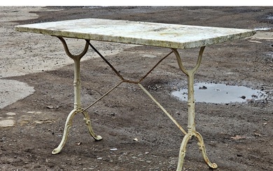Vintage painted cast iron garden table with marble top, H 74...