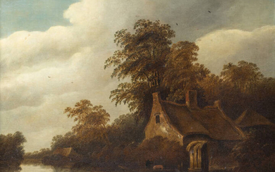 WOUTER KNIYFF<BR>Wesel 1607-1693 Bergen<BR>"Casolare rustico in riva al fiume" 1650 circa