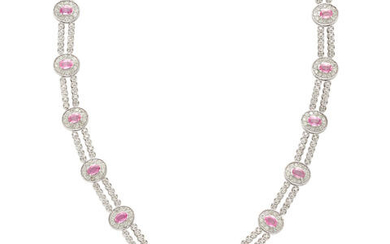 White Gold, Pink Sapphire and Diamond Necklace