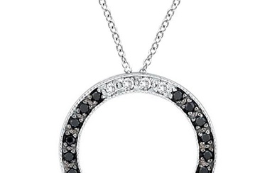 White and Black Diamond Circle Necklace 14k White Gold (0.25 ct)