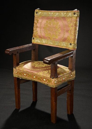 Wooden Chair with Silk Brocade Upholstery