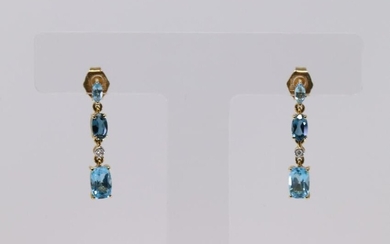 Yellow Gold Blue Topaz Diamond Earring's.