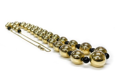 Yellow Gold Onyx Beaded Necklace