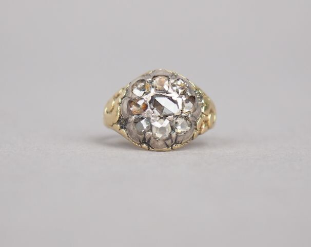Yellow gold and rose cut diamonds dome ring.