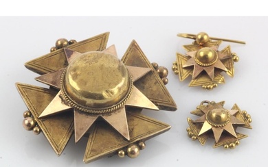 Yellow gold (tests 15ct) antique earring and brooch set, mou...