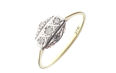 Yellow metal (18ct), platinum and diamond five-stone ring