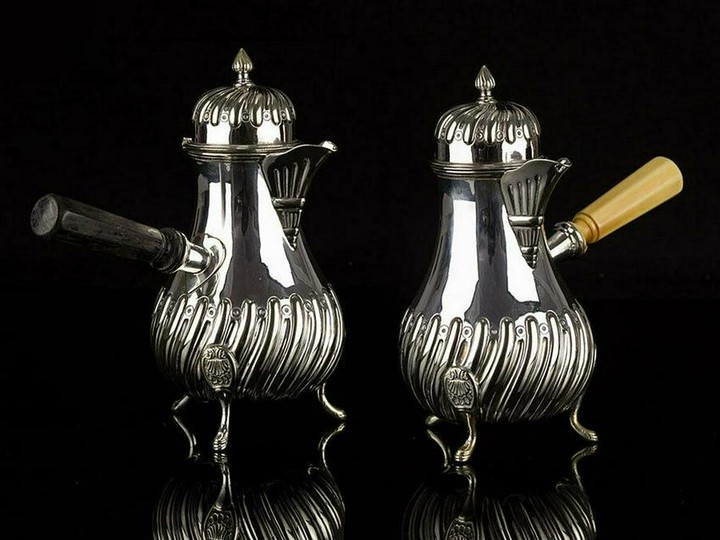 c1887 Pair of Silver Plated Chocolate Pots by Mappin &