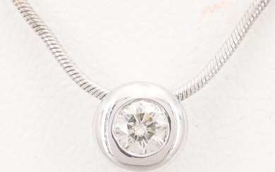 14K White Gold Diamond Solitaire Pendant Necklace