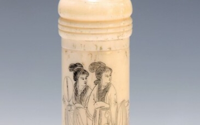 needle container, Japan, around 1900, Ivory carved, three...