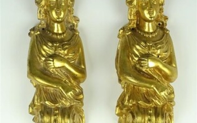 (-), stel verguld bronzen kariatiden, 19e/20e eeuw, h....