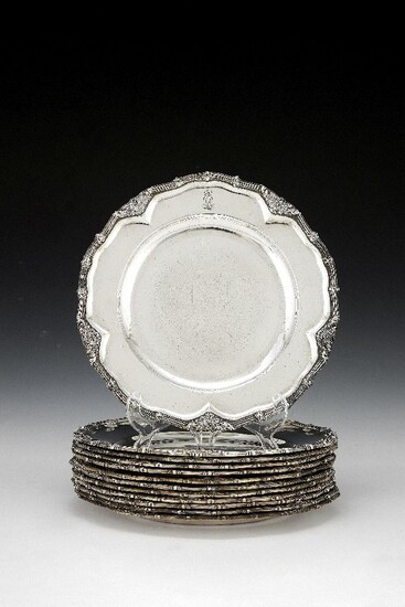 [Royal House of Hannover interest] A matched set of twelve German silver dinner plates from the Hard