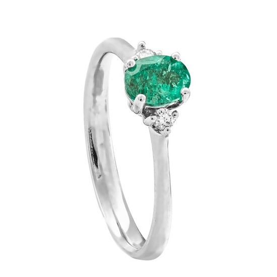0.54 tcw Emerald Ring - 14 kt. White gold - Ring - 0.48 ct Emerald - 0.06 ct Diamonds - No Reserve Price