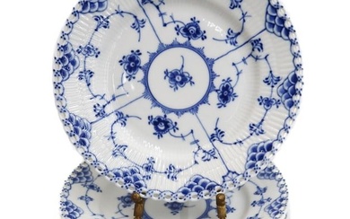 10 Royal Copenhagen Porcelain Blue Fluted Full Lace Dessert Plates #1087