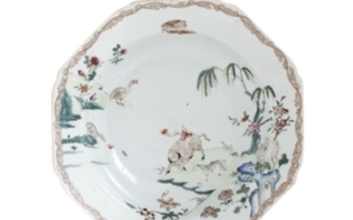 Chinese famille rose porcelain plate, boy astride water buffalo