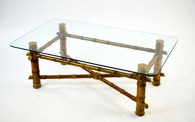 FAUX BAMBOO WOODEN GLASS TOP COFFEE TABLE