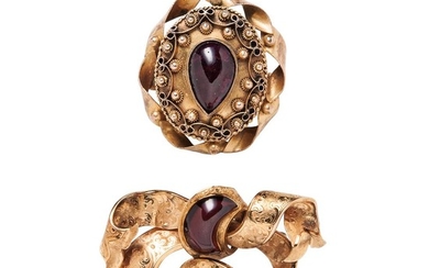 Two Gold and Garnet Brooches