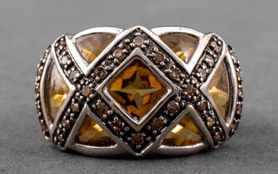 10K White Gold Citrine Diamond Ring