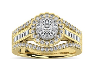 10K Yellow Gold Round and Baguette Diamond 1 Ct.Tw. Engagement Ring