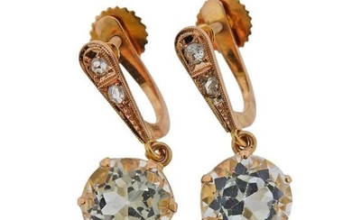 18k Gold Diamond Clear Stone Dangle Earrings