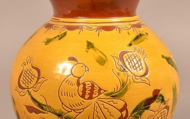 1988 Breininger Redware Sgrafitto Decorated Large Vase.