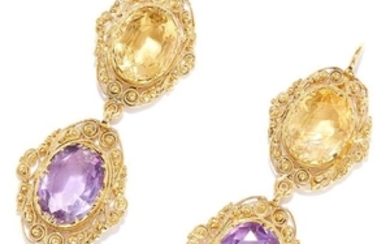 ANTIQUE CITRINE AND AMETHYST EARRINGS in 18ct yellow