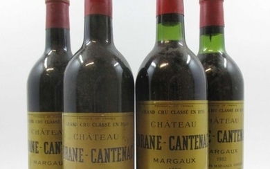9 bouteilles 2 bts : CHÂTEAU BRANE CANTENAC 1982 2è GC Margaux (1 base goulot, 1 légèrement bas)