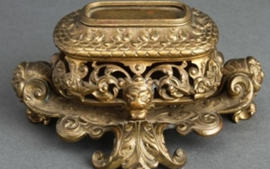 Bronze Stamp / Trinket Box w Lion & Cherubs 19th C