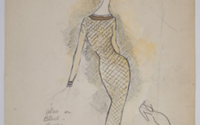 CASSINI, OLEG Group of approximately 18 large Kennedy-era original fashion sketches of mostly evening gowns and dresses.