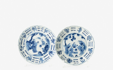 A pair of Chinese blue and white 'scholar's' plates
