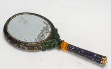 CHINESE IMPERIAL CLOISONNE ENAMEL HAND MIRROR, QING