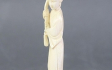 A Chinese Ivory Figure of A Noble Lady Holding Ruyi Sceptor on Timber Stand