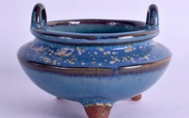 A CHINESE TWIN HANDLED POTTERY CENSER. 9.5 cm wide.
