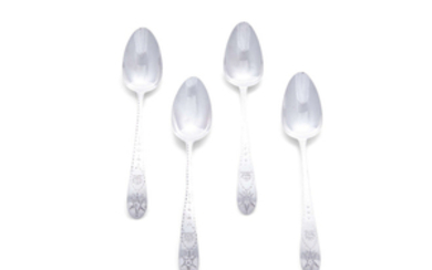 A COLLECTION OF FOUR GEORGE III IRISH SILVER BRIGHT CUT DESSERT SPOONS
