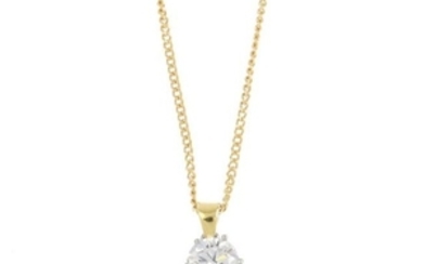 A diamond single-stone pendant. The brilliant-cut