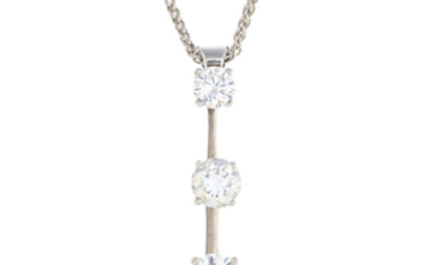 A diamond three-stone pendant, with chain.