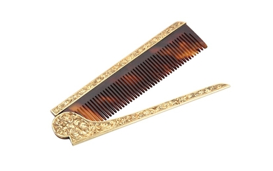 An early 20th century Austrian 14 carat gold mounted tortoiseshell comb, Vienna post-1922 by DA (unt