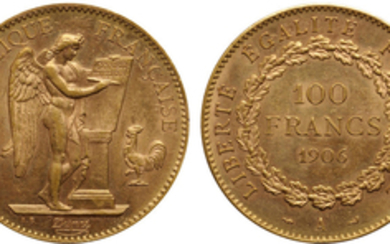France, Republic, Gold 100 Francs, 1906-A.