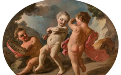 Francesco DE MURA (NAPLES 1696-1782) Jeunes putti dansant Toile ovale...
