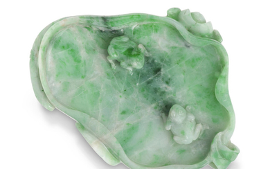 A JADEITE 'FROG AND LOTUS' BRUSH WASHER, XI, 20TH CENTURY