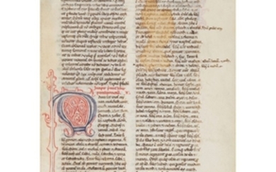 Leaf from a Romanesque Bible, with large initial, in Latin, manuscript on parchment [southern France or northern Spain, second half of twelfth century (probably last decades)]