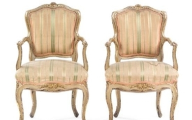 * A Pair of Louis XV Style Painted Fauteuils