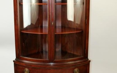 Mahogany corner cabinet with curved glass