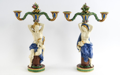 MINTON FIGURAL MAJOLICA CANDLE HOLDERS