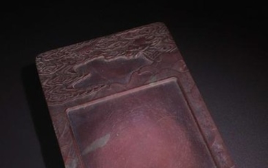 A PURPLE DUAN STONE INK SLAB WITH DRAGON CARVED