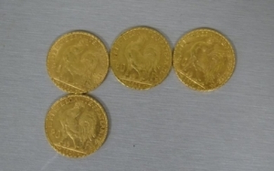 ** Quatre pièces de 20 frs or. Coq. 2 x 1907 1909 …